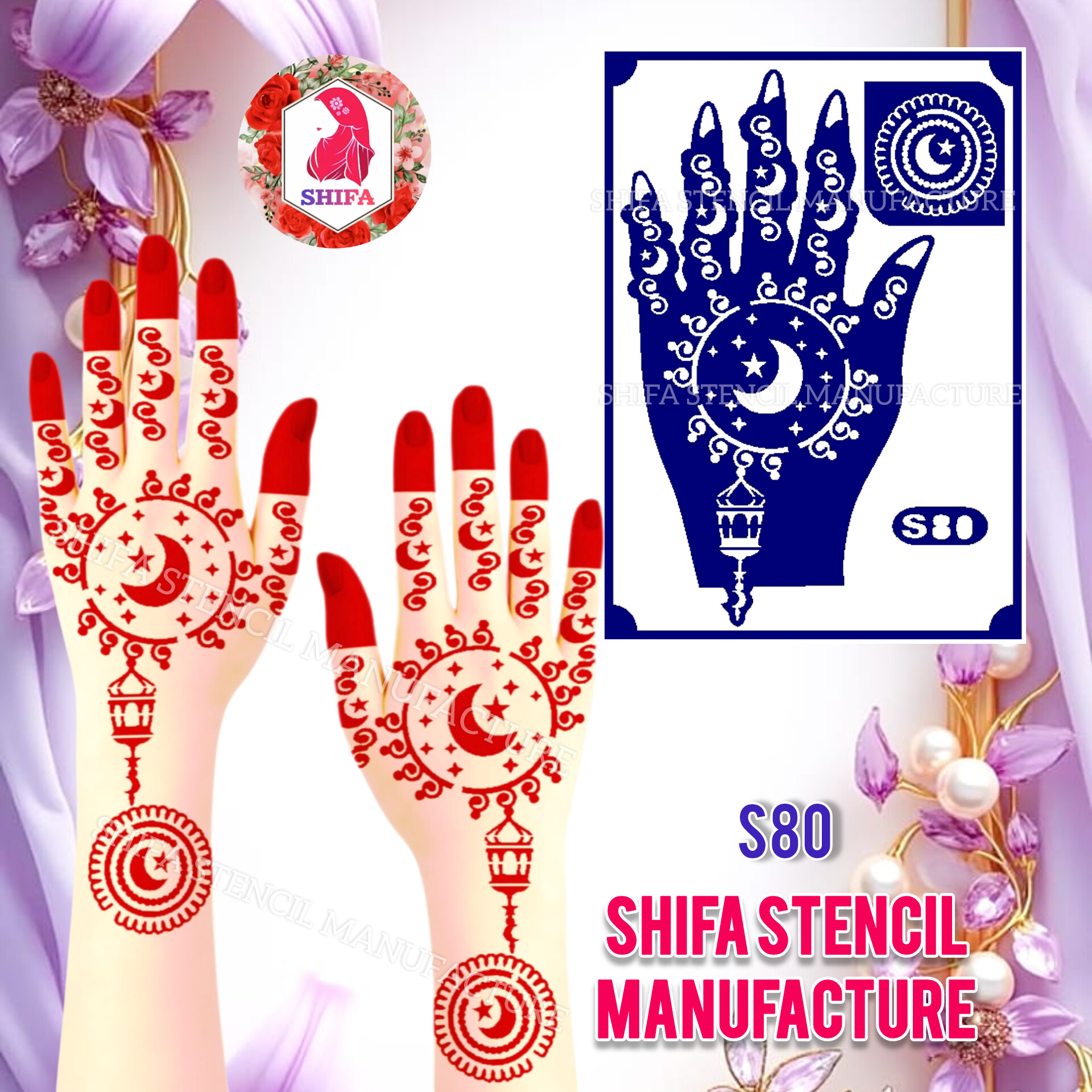 S80 A beautifully balanced festive Design Sticker Overview  Henna Stencil - Shifa Stencil